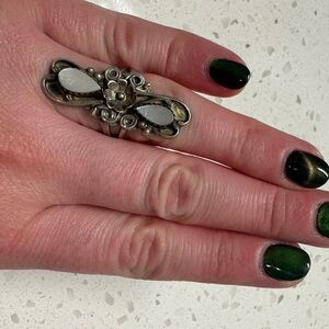 Vintage Steampunk Sterling Silver and White Ring